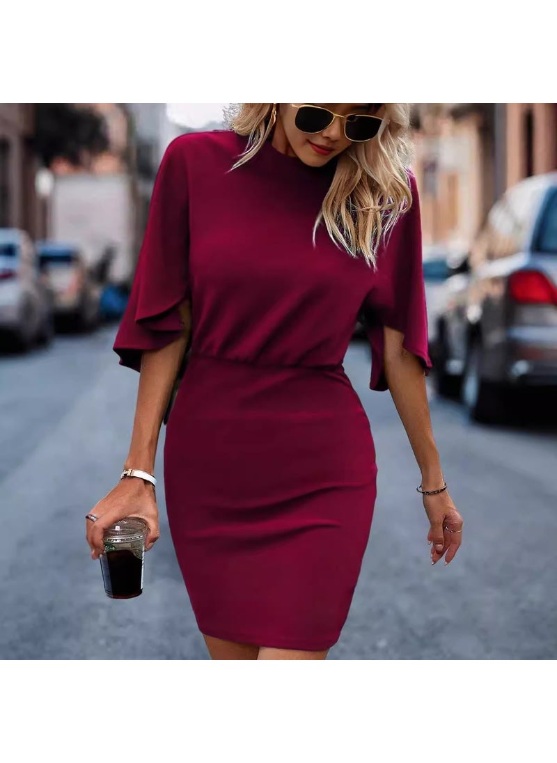 Generic - Elegant High-waisted Wine Red Net Yarn Dress Cross-border Hot Selling European American Fashion Ringlet Sleeveless Gown Wine red - Image 1