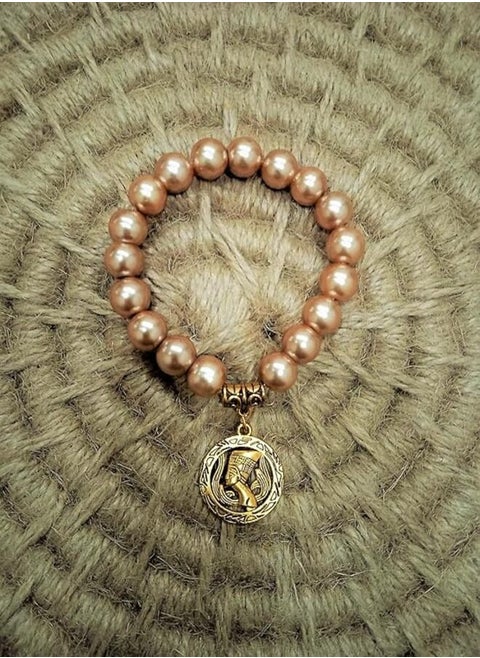 Handmade gemstone bracelet with golden Nefertiti pendant