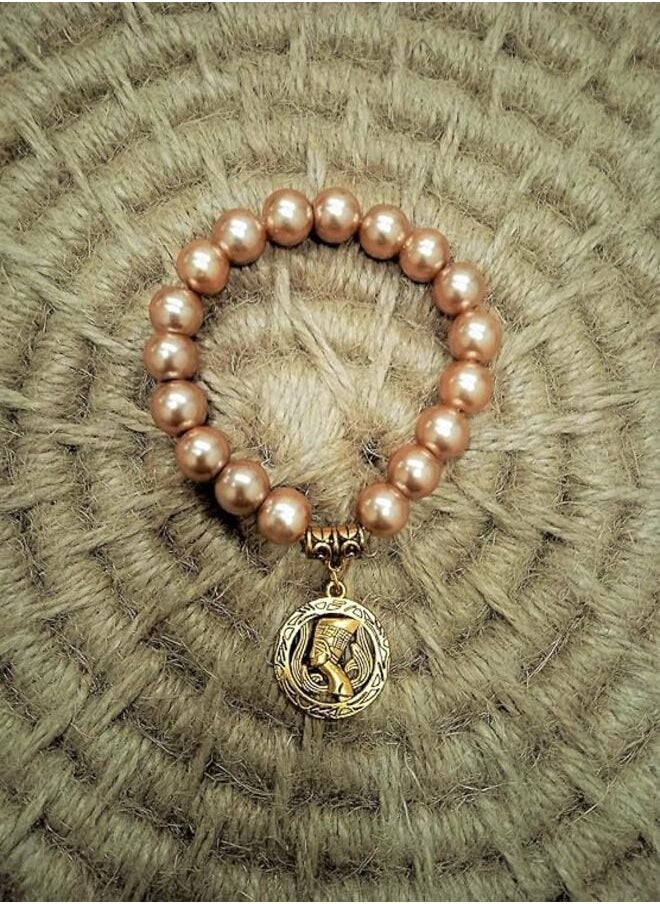 tag Handmade gemstone bracelet with golden Nefertiti pendant 