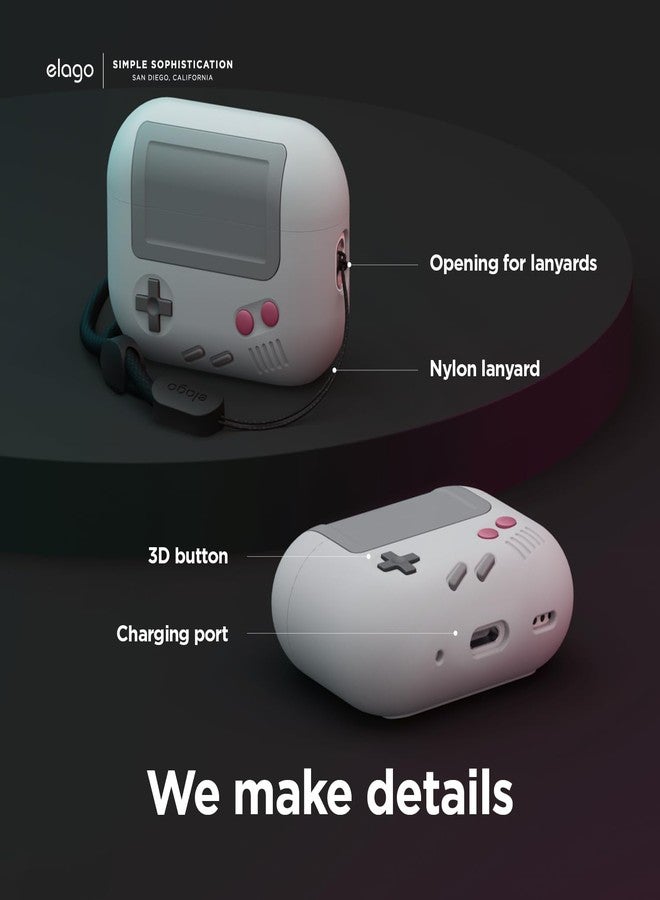 elago AW5 Compatible with AirPods Pro 2nd Generation Case (2022), Classic Handheld Game Console Design Case Compatible with AirPods Pro 2, Lanyard Included [Light Grey] - Image 4