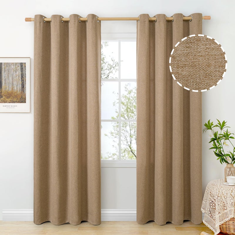 BGment Burlap Tan Linen Curtains for Living Room 84 Inch Length 2 Panels Set, Farmhouse Thick Window Drapes Camel Privacy with Grommet Light Filtering No See Through for Bedroom, Each 52 Inch Wide - Image 1