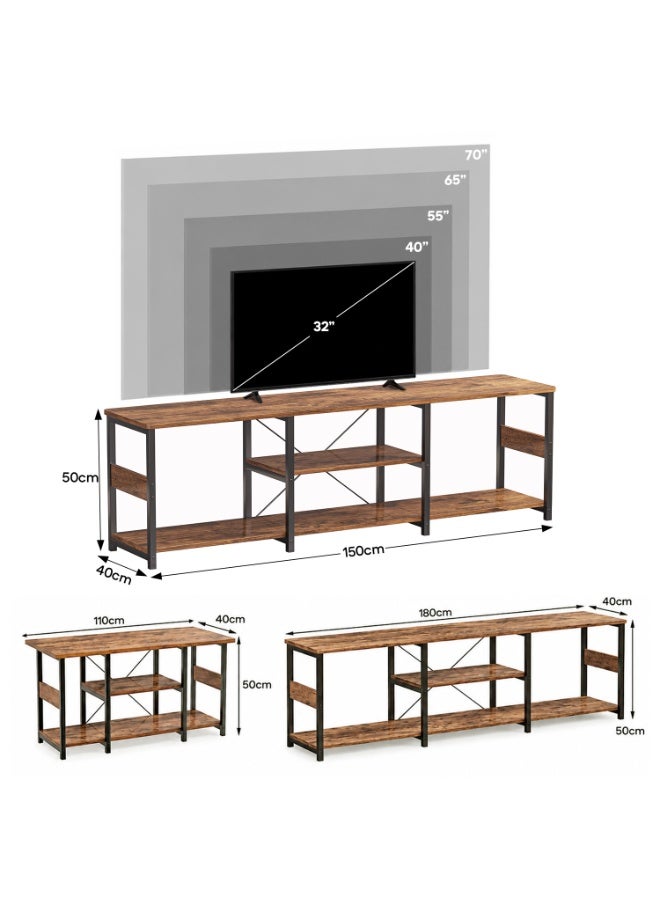 SHEIDLIN TV Stand Industrial Media Console Table with Open Storage Shelves, Metal Frame TV Cabinet for Living Room Bedroom, 3 Sizes Available - Image 2