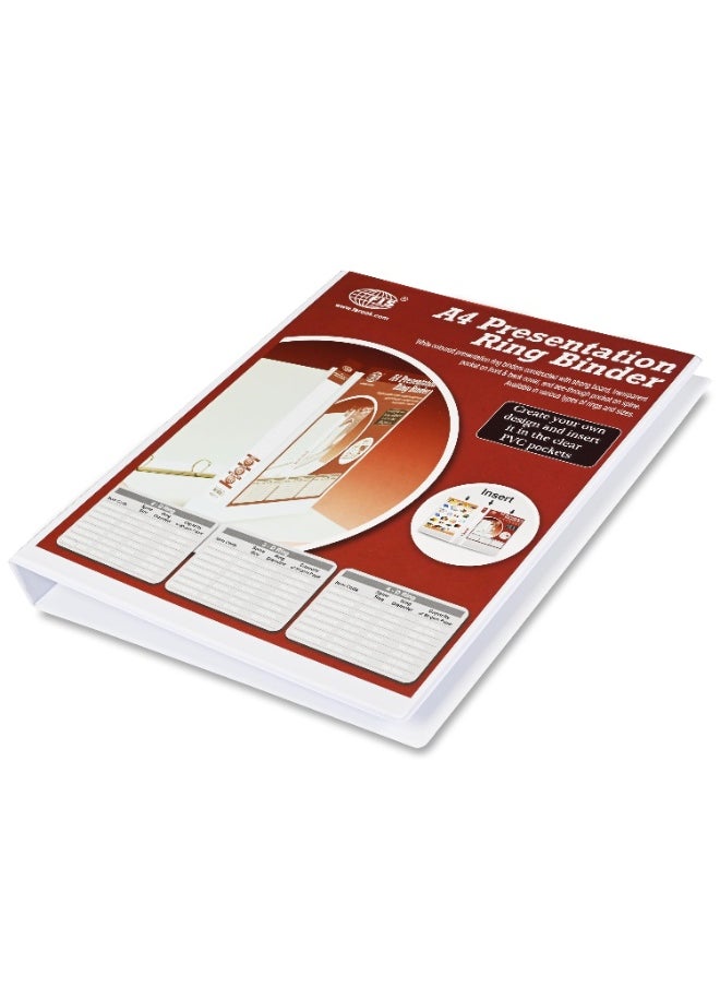 FIS Presentation Binder, A4 Size(210x297mm), 2[D]Ring Type, 40mm Ring Size, 2.25" Inches Spine with Clear PVC Pocket For Easy Insert Your Label Design, Packet of 2 Pieces, White Color-FSBD240DPB/2  - Image 2