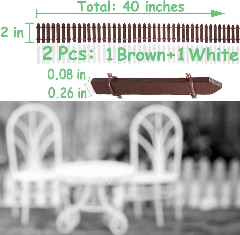 MoHern Miniature Wood Picket Fence - 2 Pcs DIY Brown and White Fence with Gate, 40 Inch Long for Fairy or Dollhouse Garden - Image 3