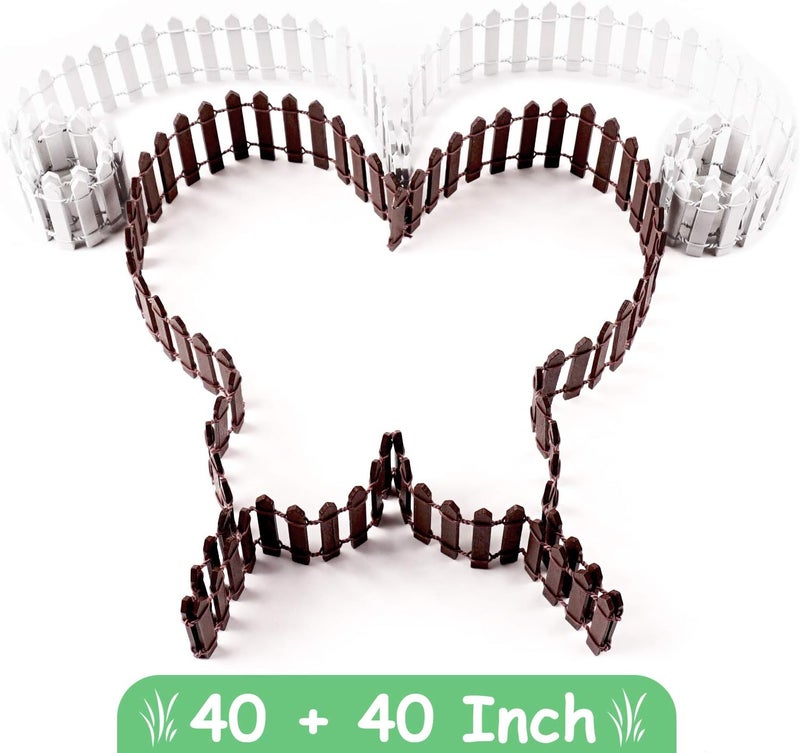 MoHern Miniature Wood Picket Fence - 2 Pcs DIY Brown and White Fence with Gate, 40 Inch Long for Fairy or Dollhouse Garden - Image 5