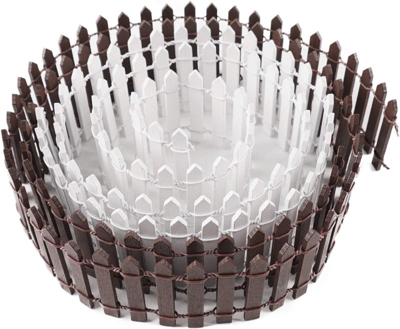 MoHern Miniature Wood Picket Fence - 2 Pcs DIY Brown and White Fence with Gate, 40 Inch Long for Fairy or Dollhouse Garden - Image 1