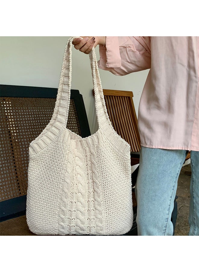 Artistic Vintage Large Capacity Cable Knit Handbag Tote Crossbody Bag For Women High Quality Ladies Purse-Color:Grass Green - Image 5