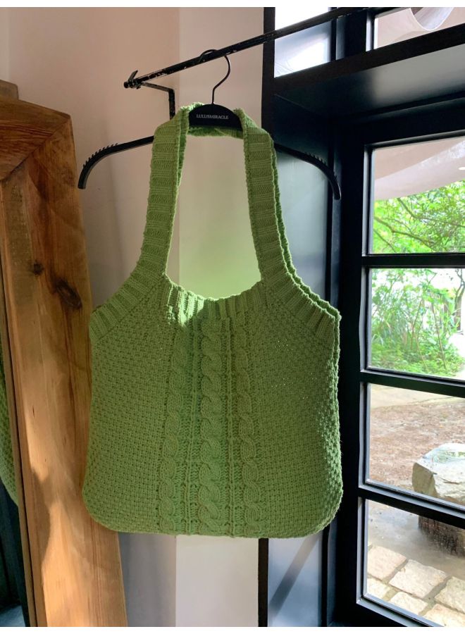 Artistic Vintage Large Capacity Cable Knit Handbag Tote Crossbody Bag For Women High Quality Ladies Purse-Color:Grass Green - Image 1