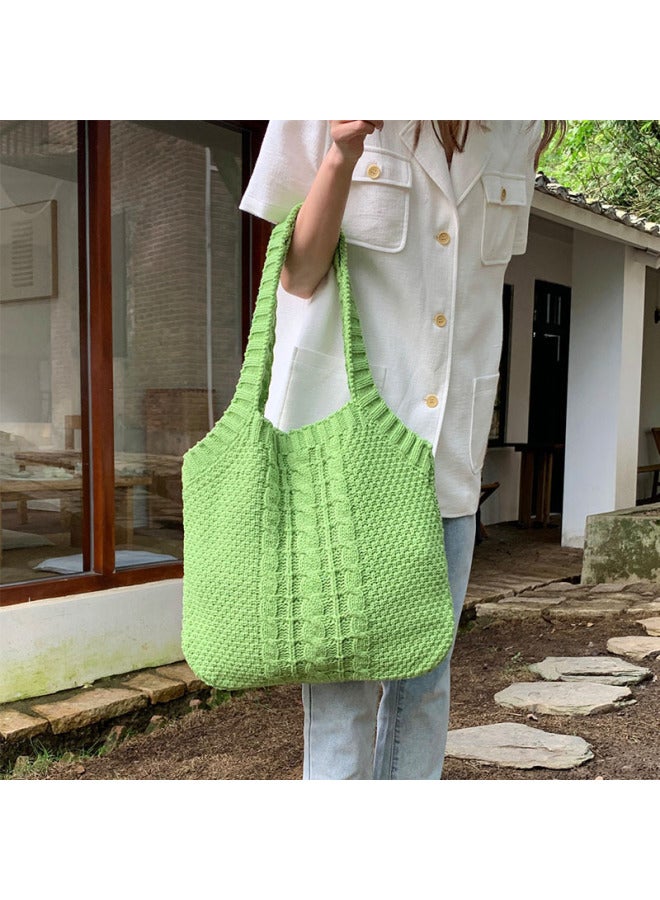 Artistic Vintage Large Capacity Cable Knit Handbag Tote Crossbody Bag For Women High Quality Ladies Purse-Color:Grass Green - Image 4