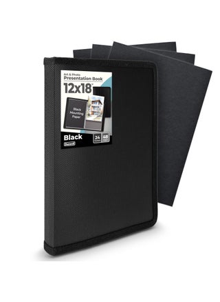 Dunwell 12x18 Art Portfolio Binder with Mounting Paper Black Large Portfolio Folder for Artwork Storage 24 Clear Sleeves Display 48 Pages 12 x 18 Presentation Book AcidFree Poly - pzsku/ZAB4F15293165FC9016F0Z/45/1749491209/0dac5e04-add1-42fc-ac2a-4a801bcad5f0