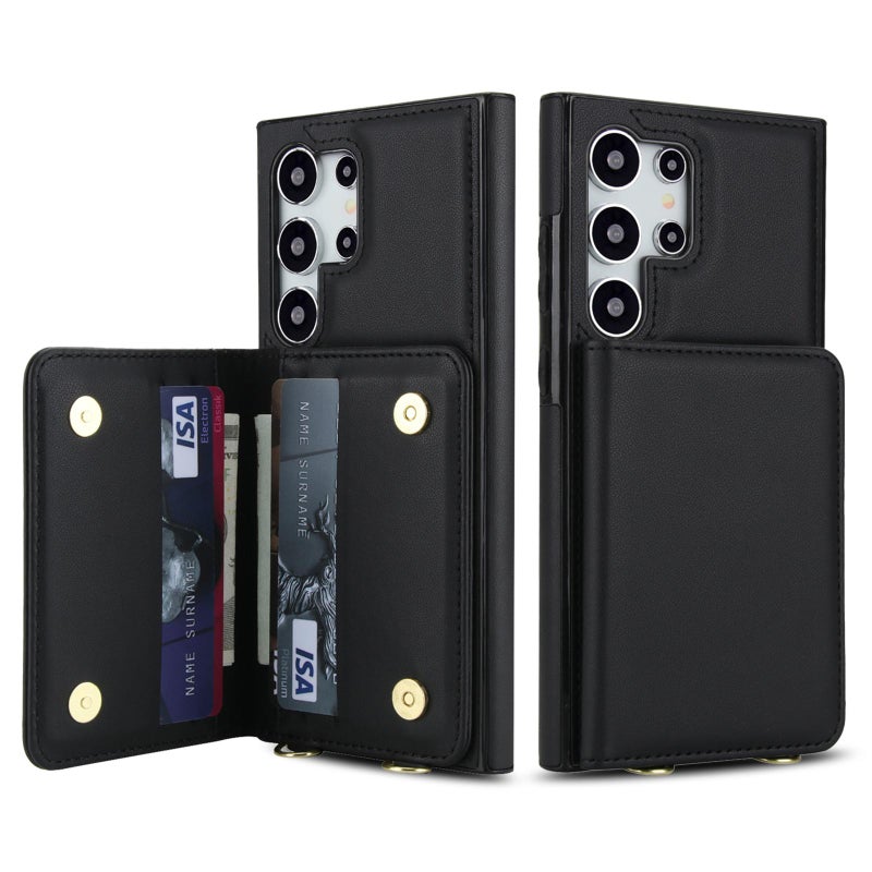 erorex For Samsung Galaxy S25 Ultra 5G Crossbody Dual-buckle Wallet RFID Back Leather Phone Case(Black) - Image 2