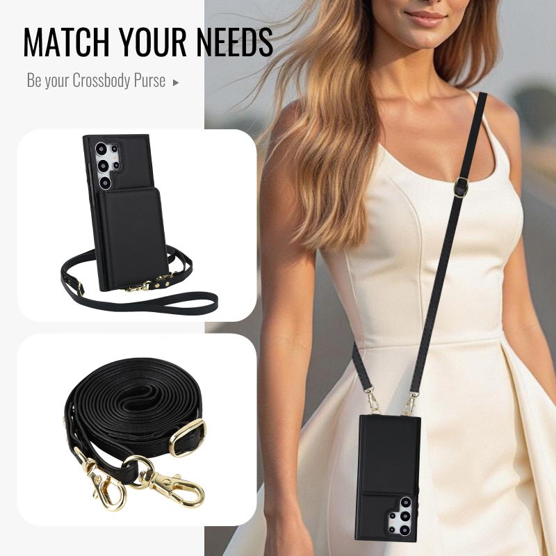 erorex For Samsung Galaxy S25 Ultra 5G Crossbody Dual-buckle Wallet RFID Back Leather Phone Case(Black) - Image 4