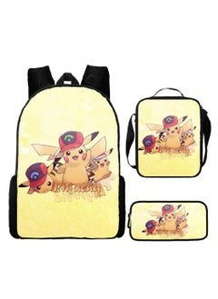 Pikachu New Cartoon Anime Student Backpack Three-Piece Set 29*42*16cm 