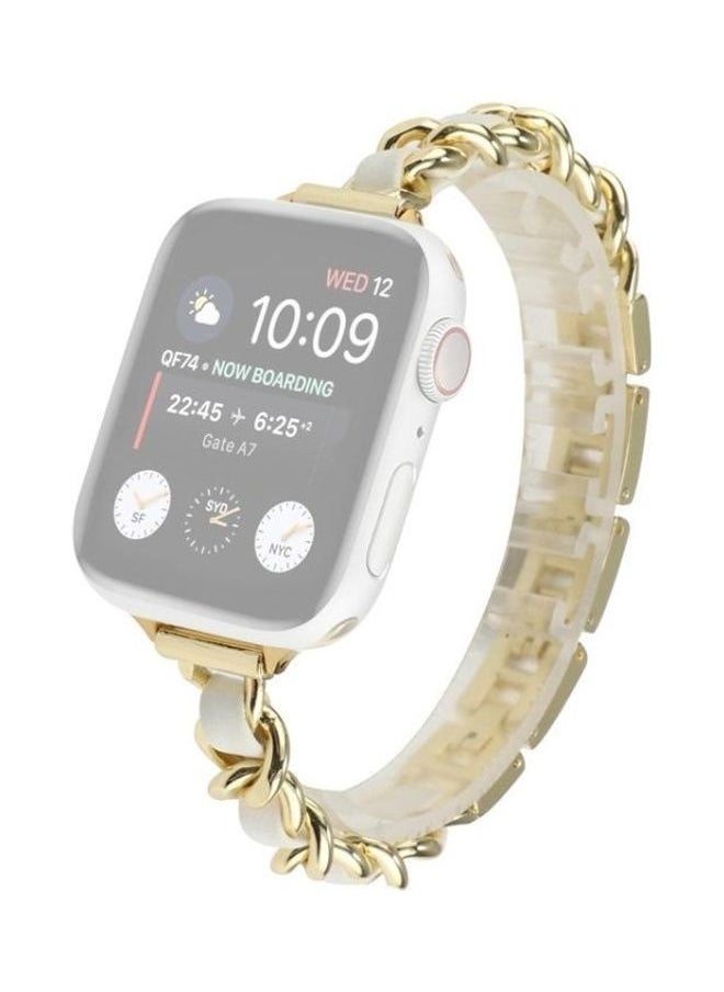 NIBEMINENT - Replacement Watchbands For Apple Watch Series 7 45mm/6 & SE 5 4 44mm/3 2 1 42mm Gold White - Image 1