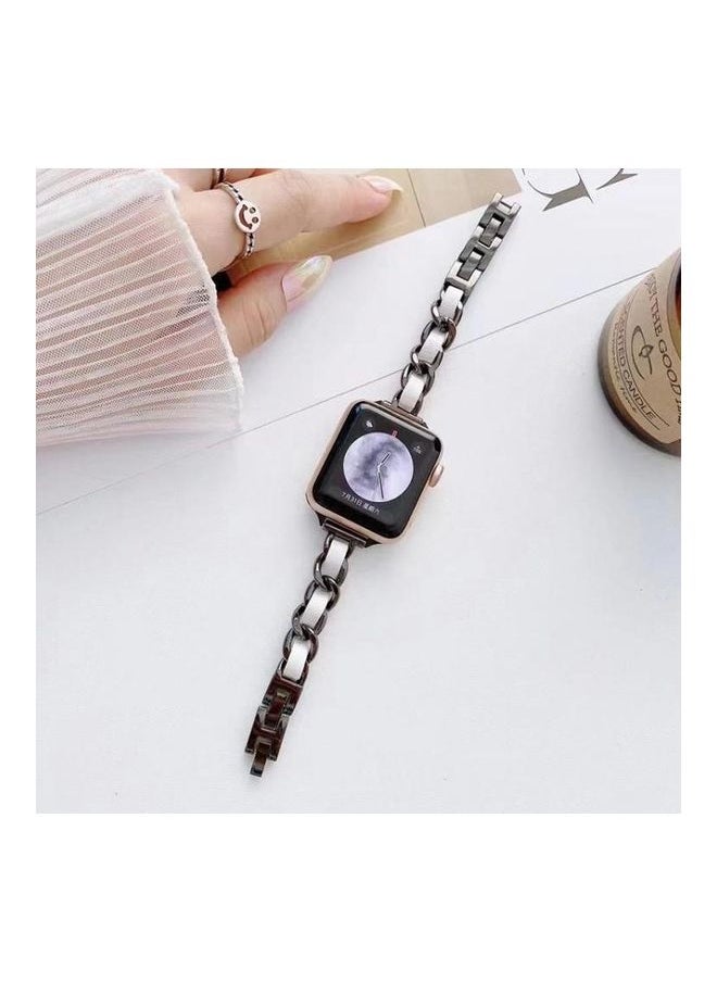 NIBEMINENT - Replacement Watchbands For Apple Watch Series 7 45mm/6 & SE 5 4 44mm/3 2 1 42mm Gold White - Image 1