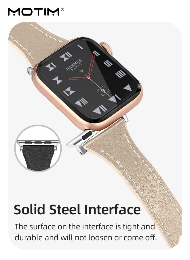 Motim Apple Watch Band for Apple Watch Series Band 42mm/44mm/45mm/46mm/49mm, Women Men Genuine Leather Elegant Design, Slim Replacement Strap, Compatible with iWatch SE Series 11/10/9/8/7/6/5/4/3/2/1 - Image 2
