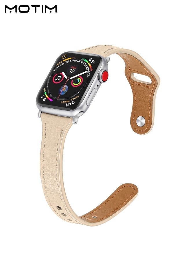 Motim Apple Watch Band for Apple Watch Series Band 42mm/44mm/45mm/46mm/49mm, Women Men Genuine Leather Elegant Design, Slim Replacement Strap, Compatible with iWatch SE Series 11/10/9/8/7/6/5/4/3/2/1 - Image 1
