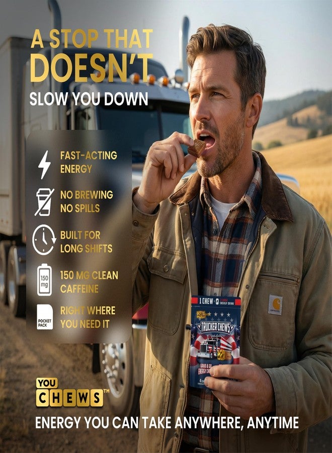YouChews Trucker Chews, Energy Bites – 150mg of Caffeine, No Jitters Grab-and-Go Energy Chews, Individually Wrapped Portable Energy Support for Long Hauls and On-the-Road Drivers, 4 Counts - Image 3