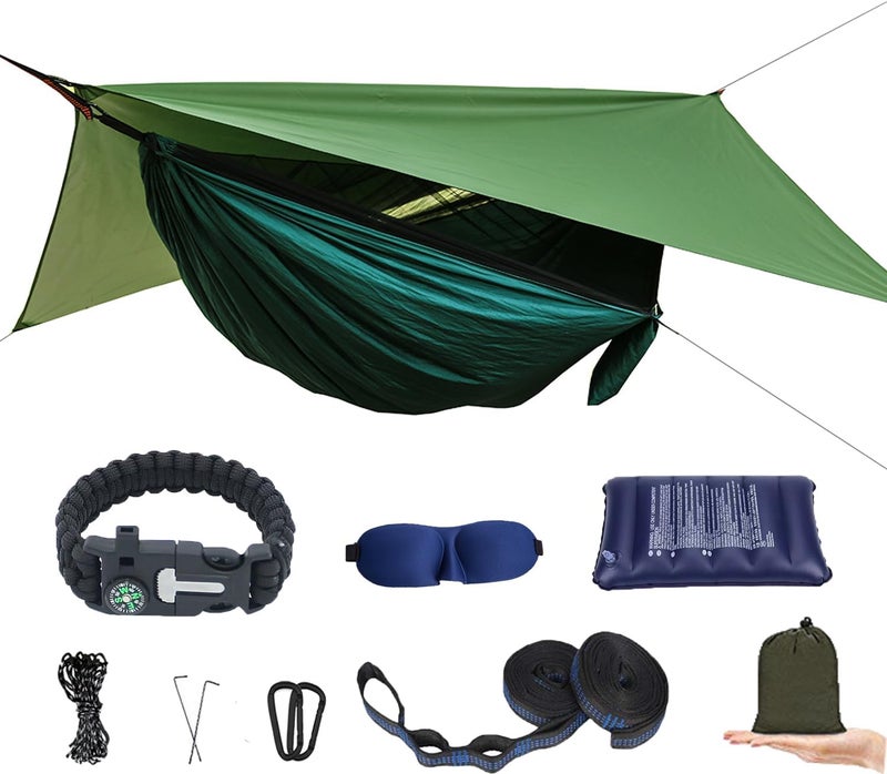 AEETT Camping Hammock with Mosquito Net and Rain Fly - Travel Hammock Bug Net - Hammock Tent for Outdoor Hiking Backpacking Travel Camping Accessories and Camping Gear… - Image 1