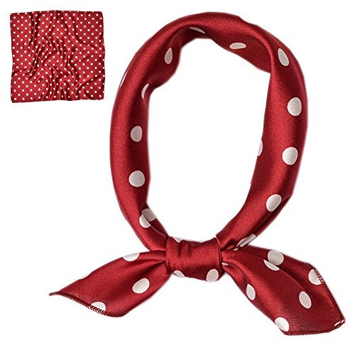 Patiky Women Silk Neckerchief Polka Dot Small Square Neck Scarf for Women PSSJ01 (Burgundy) - Image 1