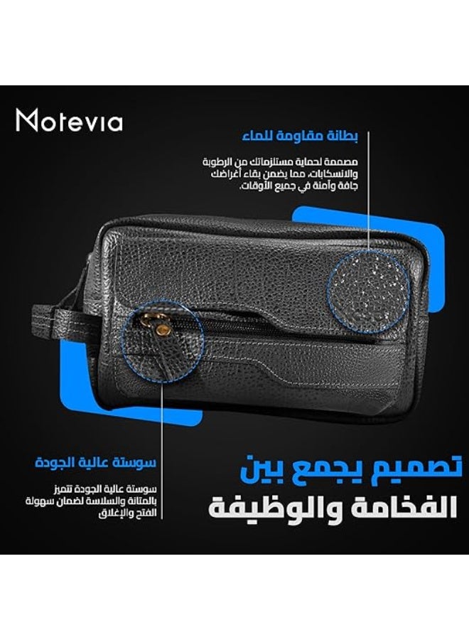 شنطة رجالي يد حقيبة للرجال من الجلد الطبيعي 100% بمقبض معصم مقاس كبير مع ثلاث جيوب وتقسيمة داخلية مميزة شنط رجال هاند باج Motevia - Image 3