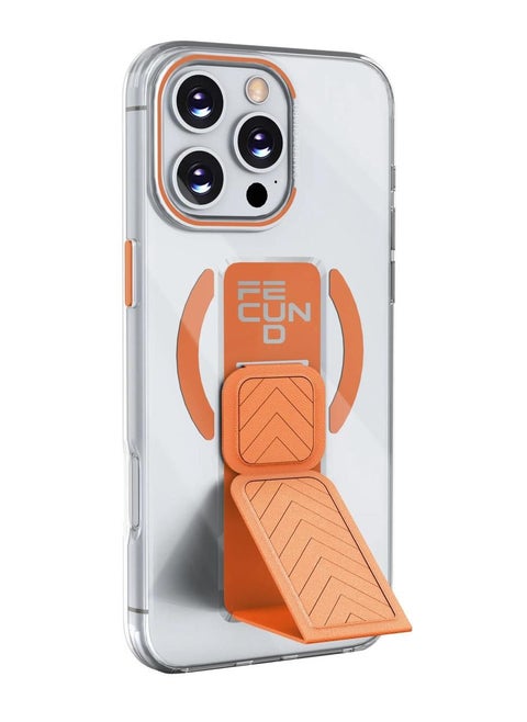 FECUND Case with Built-in MagSafe Holder for iPhone 16 Pro Strong Magnet Advanced Delay Yellowing Feature 3M Drop Protection Scratch Resistant Orange