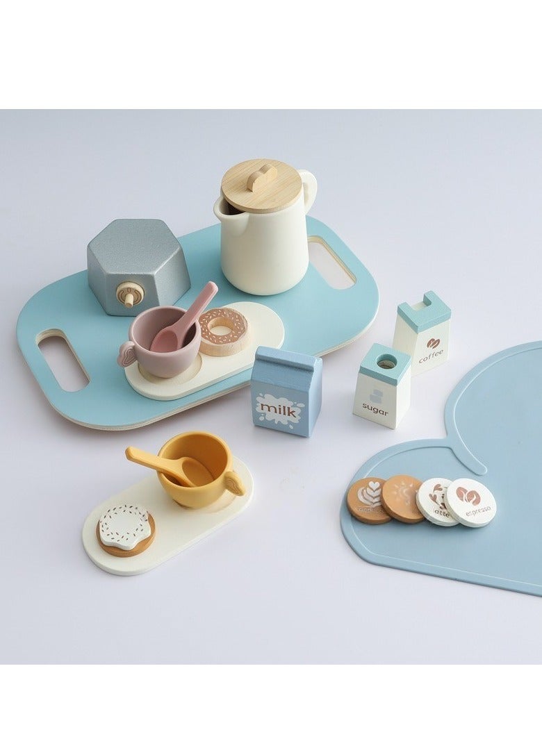 Kids' Pretend Play Toy for Girls, Coffee Tableware Afternoon Tea Set, Wooden Simulated Milk, Snack and Tea Set Combination - Image 5