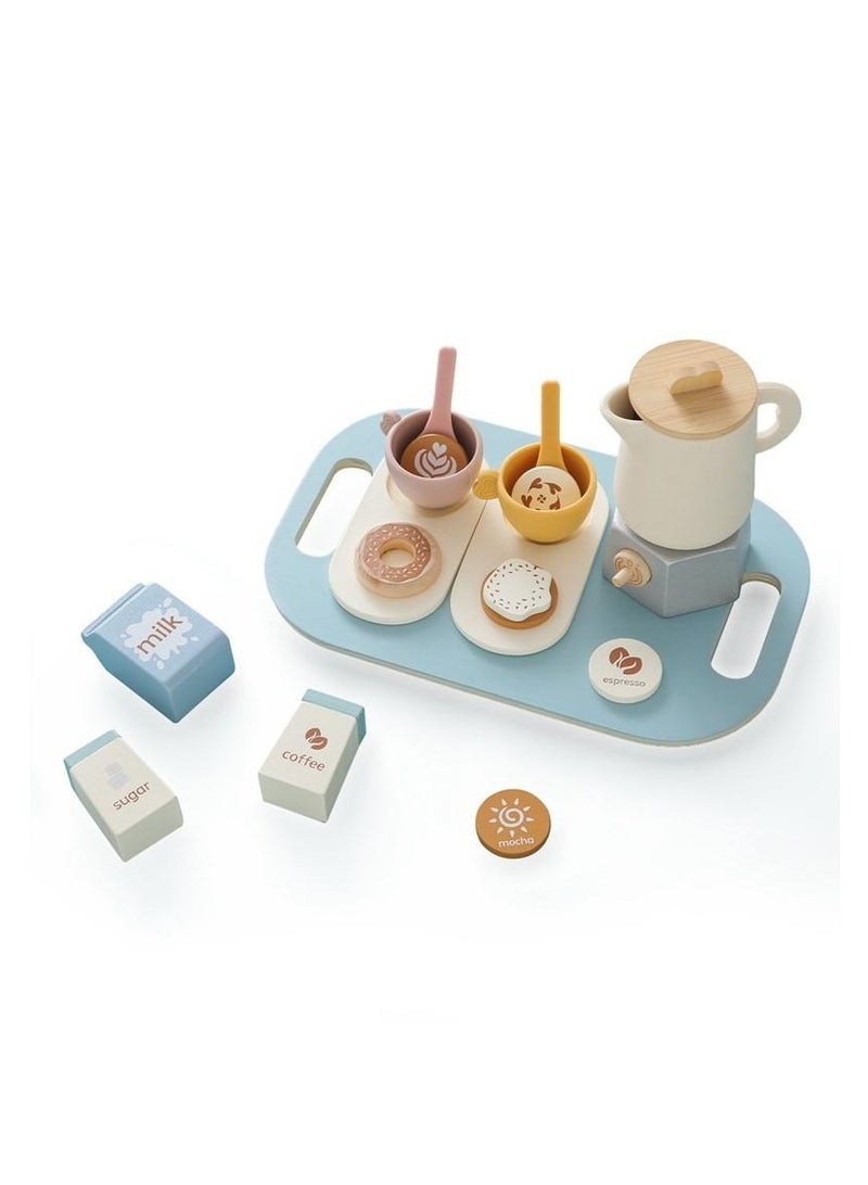 Kids' Pretend Play Toy for Girls, Coffee Tableware Afternoon Tea Set, Wooden Simulated Milk, Snack and Tea Set Combination - Image 1