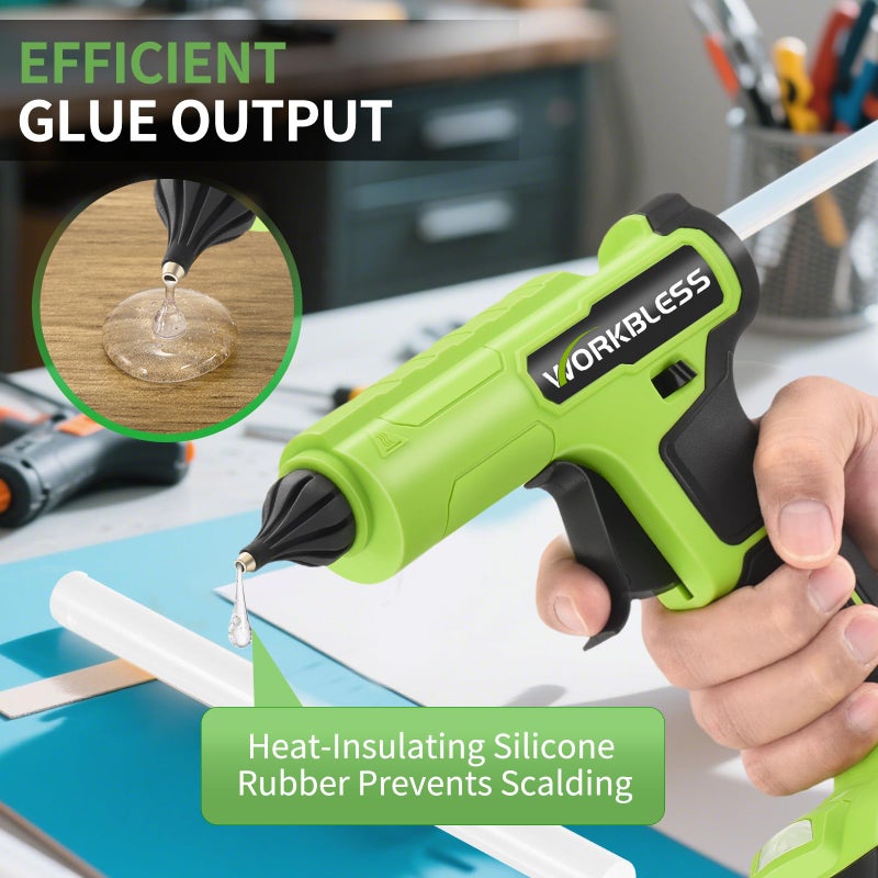 WorkBless Cordless Hot Glue Gun, Battery Power Full Size Hot Glue Gun with 20V 2Ah Battery, Leak-Proof Nozzle Heavy and Duty Glue Gun for Industrial & Crafts, 30pcs 11mm Full Size Glue Stick - Image 5