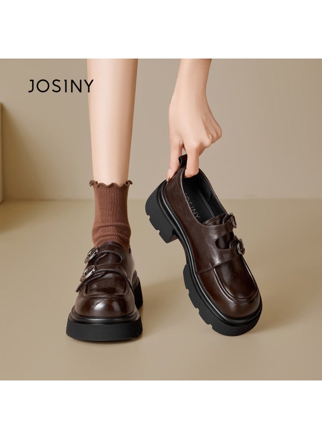 Josiny Zhuoshini Women's Thick Sole Loafers New Retro Versatile Jk Style Small Leather Shoes Height Increasing Single Shoes Brown Size 34 - Image 4