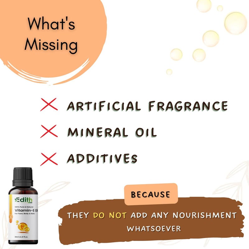 EDITH زيت فيتامين E النقي والطبيعي 100% من إيديث - مزيج من زيوت اللوز، جنين القمح، الجوز، والجزر | تم صياغته بواسطة طبيب | مضاد للأكسدة | يحارب البهتان، التلف، وعلامات تقدم السن على البشرة | مضاد لعلامات التمدد والندوب - Image 5