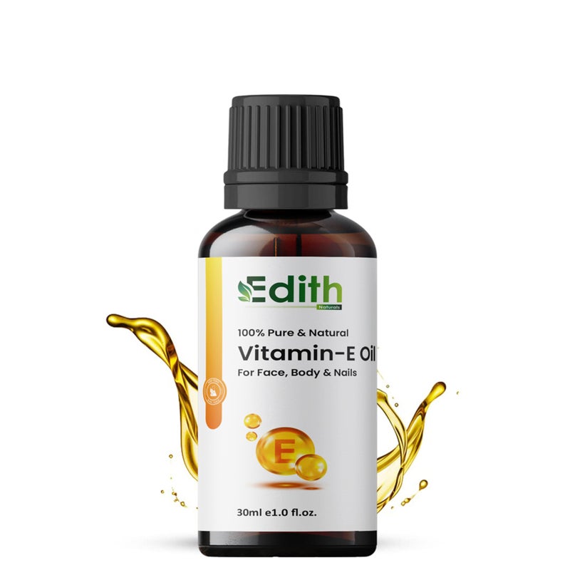EDITH زيت فيتامين E النقي والطبيعي 100% من إيديث - مزيج من زيوت اللوز، جنين القمح، الجوز، والجزر | تم صياغته بواسطة طبيب | مضاد للأكسدة | يحارب البهتان، التلف، وعلامات تقدم السن على البشرة | مضاد لعلامات التمدد والندوب - Image 1