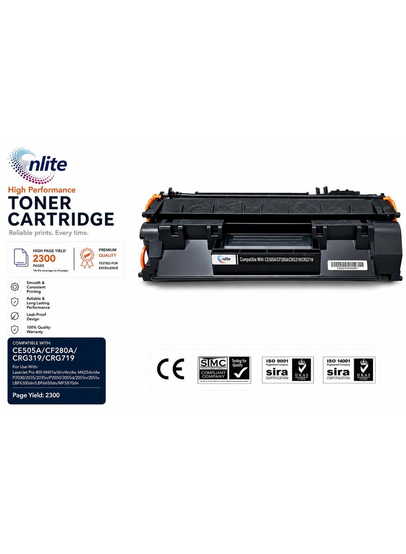 إنلايت Enlite 05A/80A/319/719 خرطوشة حبر ليزر عالية الجودة متوافقة مع : ( CE505A , CF280A, CRG319, CRG719) لطابعات HP & Canon - Image 2