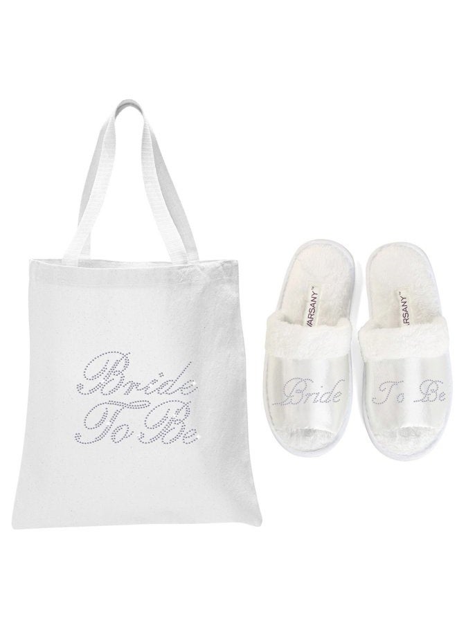 CrystalsRus White Bride To Be Crystal Open Toe Spa Slippers and Tote bags wedding bride gift hen party  - Image 1