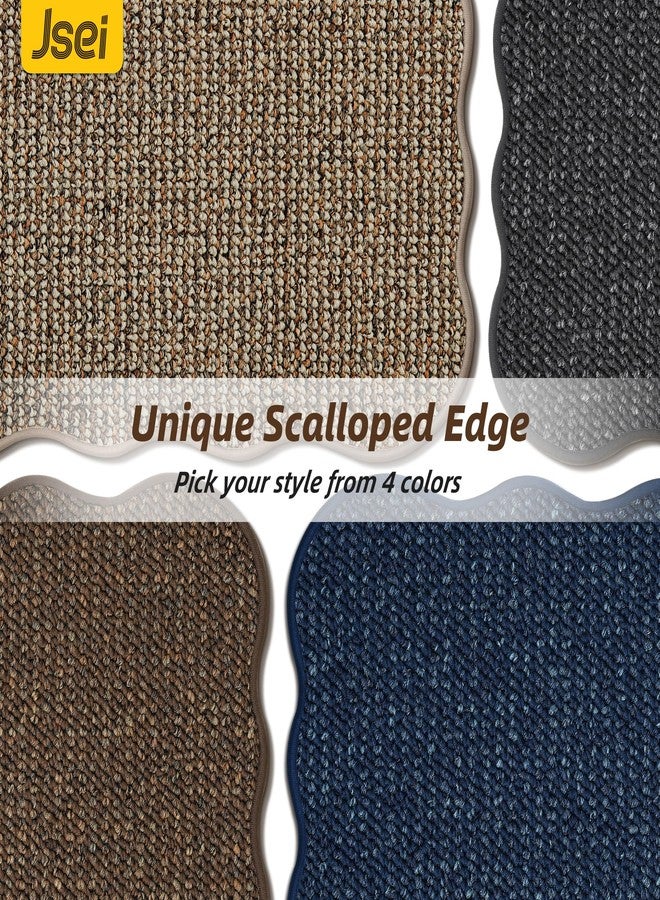 JSEI Scalloped Kitchen Rugs and Mats 2PCS, Kitchen Mats for Floor, Non-Slip Washable Kitchen Runner, Absorbent and Stain Resistant Rugs for Kitchen, Laundry & Sink, 17"x30"+17"x48", Taupe - Image 2