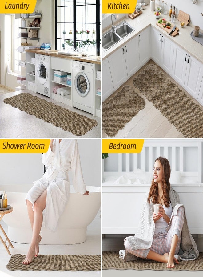 JSEI Scalloped Kitchen Rugs and Mats 2PCS, Kitchen Mats for Floor, Non-Slip Washable Kitchen Runner, Absorbent and Stain Resistant Rugs for Kitchen, Laundry & Sink, 17"x30"+17"x48", Taupe - Image 5