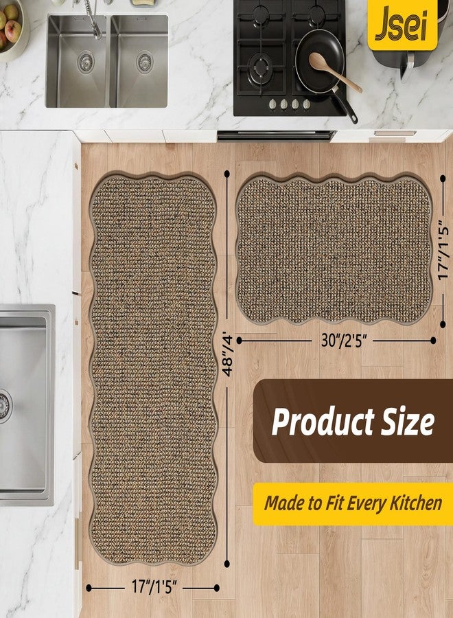 JSEI Scalloped Kitchen Rugs and Mats 2PCS, Kitchen Mats for Floor, Non-Slip Washable Kitchen Runner, Absorbent and Stain Resistant Rugs for Kitchen, Laundry & Sink, 17"x30"+17"x48", Taupe - Image 3