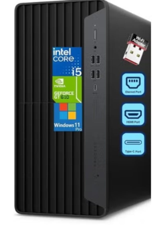 كمبيوتر مكتبي Microtower بمعالج Intel Core i5-10400F بسرعة 2.9 جيجاهرتز وذاكرة 32GB DDR4 وSSD PCIe NVMe بسعة 1TB ورسومات GT 610 بسعة 2GB ونظام Windows 11 Pro - Image 1