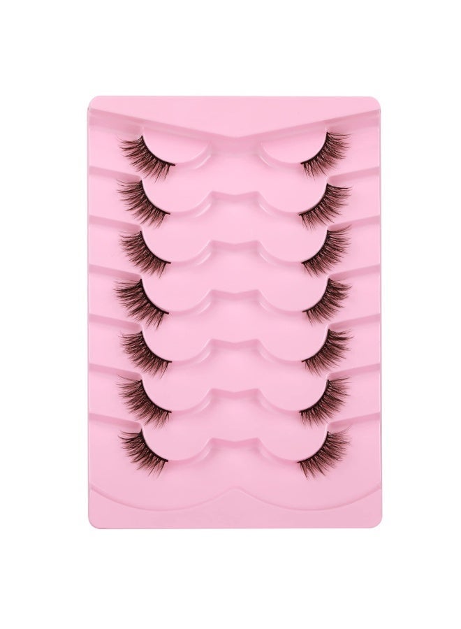 Joudi False Lashes Natural Look Cat Eye Half Lashes Wispy Fluffy Faux Mink Lashes Crisscross Multi-layers Fake Eyelashes 7 Pairs Pack - Image 3
