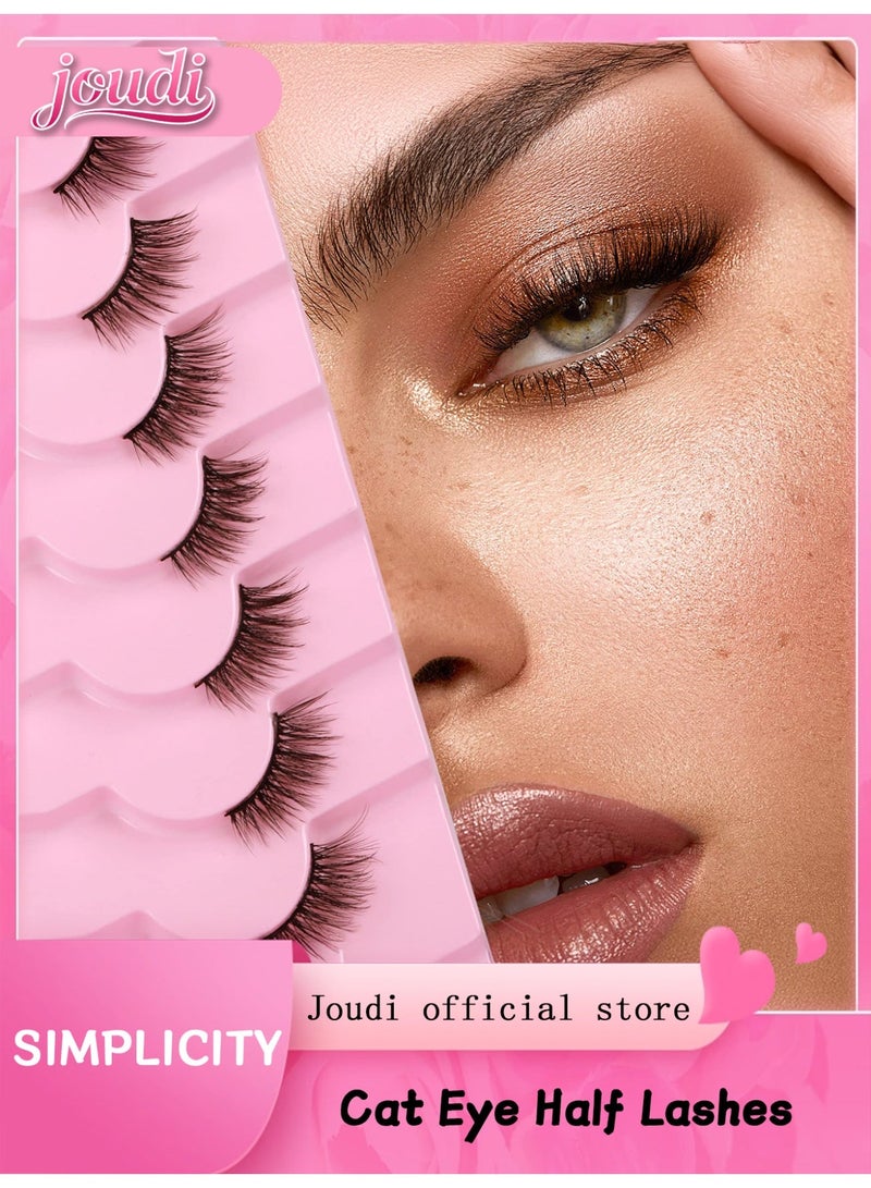 Joudi False Lashes Natural Look Cat Eye Half Lashes Wispy Fluffy Faux Mink Lashes Crisscross Multi-layers Fake Eyelashes 7 Pairs Pack - Image 1