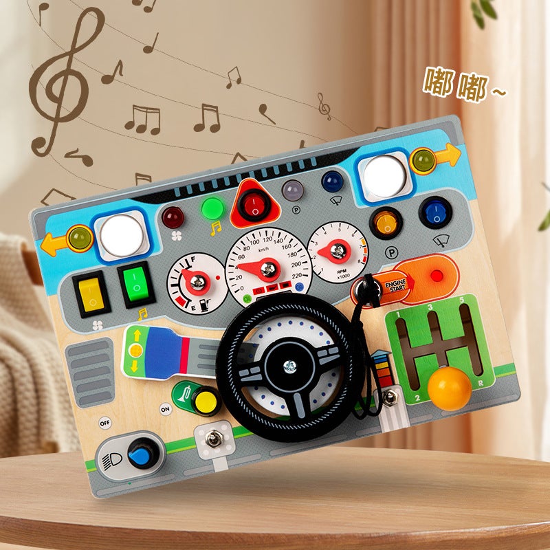 Montessori Wooden Busy Board – Car Simulation Steering Wheel Educational Toy for Infants and Toddlers - Image 2