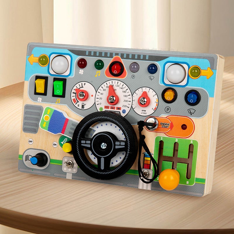 Montessori Wooden Busy Board – Car Simulation Steering Wheel Educational Toy for Infants and Toddlers - Image 3