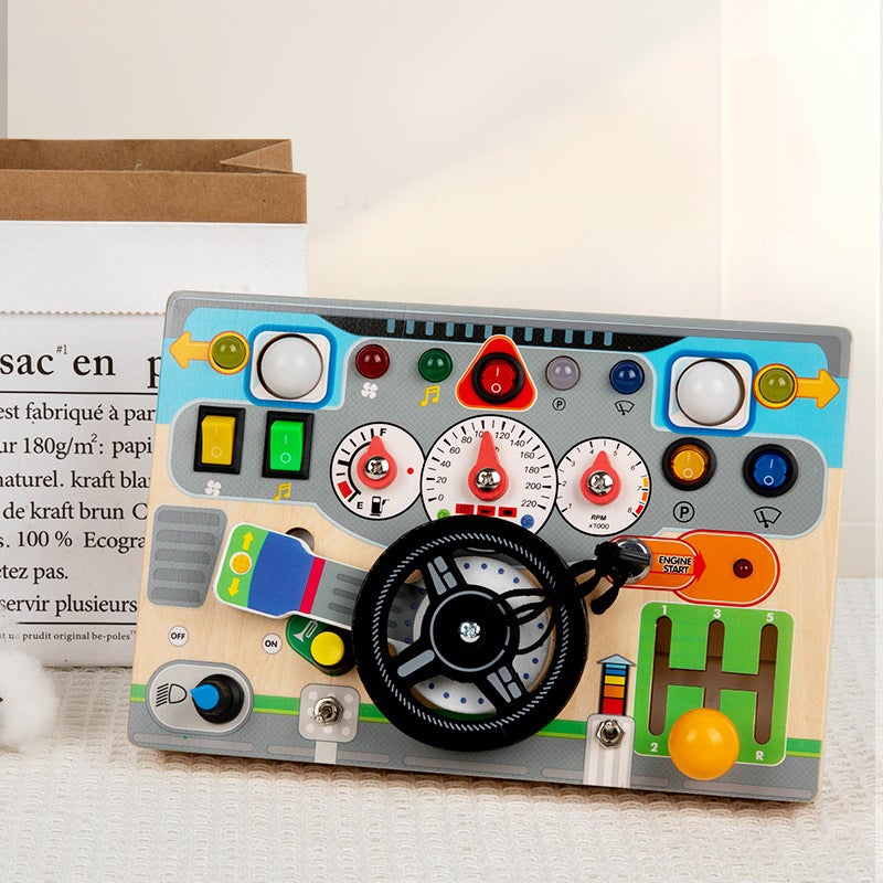 Montessori Wooden Busy Board – Car Simulation Steering Wheel Educational Toy for Infants and Toddlers - Image 5