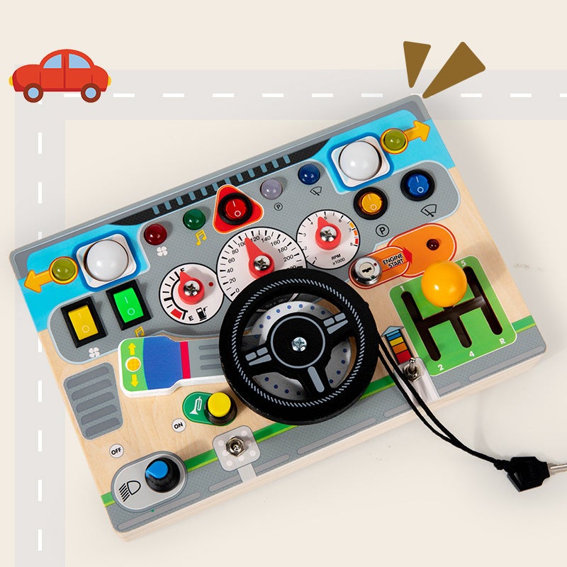 Montessori Wooden Busy Board – Car Simulation Steering Wheel Educational Toy for Infants and Toddlers - Image 4