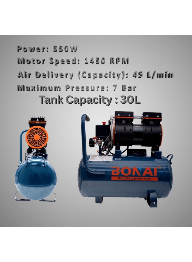 BONAI Oil Free Air Compressor 550W /1100W, 30L & 60L Tank,7 Bar Silent Portable Air Pump, Clean Maintenance, Workshop, Car, Painting, Pneumatic Tools, BN-HK90/BN-HK91/BN-HK92 - Image 2