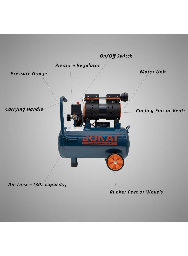 BONAI Oil Free Air Compressor 550W /1100W, 30L & 60L Tank,7 Bar Silent Portable Air Pump, Clean Maintenance, Workshop, Car, Painting, Pneumatic Tools, BN-HK90/BN-HK91/BN-HK92 - Image 3