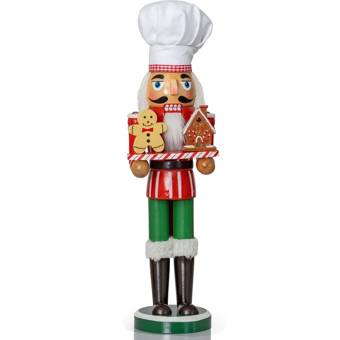Christmas Chef Nutcracker Figure Wooden Chef Hat Nutcracker with Gingerbread Man Cookie Baker and House Xmas Holiday Decoration 15