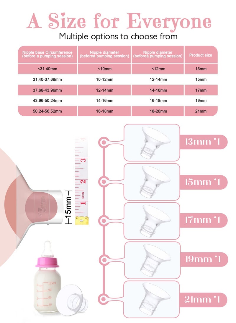 أوربازار مجموعة قياس الشفة من 10 قطع بمقاسات 13/15/17/19/21 مم ومسطرة، تناسب شفة/درع 24 مم لمعظم المضخات، مع حشوات شفة خالية من مادة BPA، متوافقة مع مضخات الثدي Momcozy/Elvie/Spectra/Bellababy/TSRETE/Nuliie - Image 3
