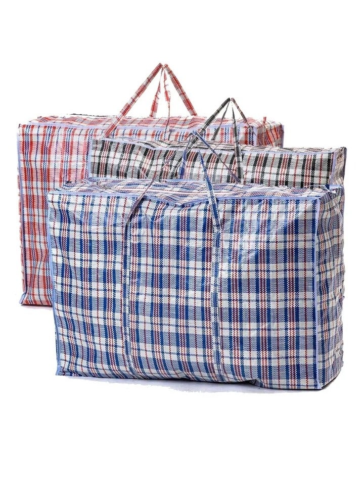 Laundry bags with Zip & Handle 3 Pack Heavy Duty Reusable Storage Bag for Clothes Moving House Grocery Shopping Bag. X Large 100 x 90 x 40 cm