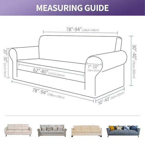 Joccun Stretch Couch Cover Slipcovers, 1-Piece Sofa Covers for 3 Cushion Couch Spandex Jacquard Washable Furniture Protector Cover for Living Room,Kids,Pets(Sofa,Silver) - Image 2